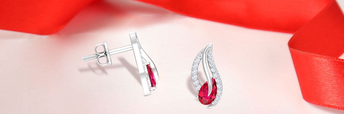 Ruby and Diamond Leaf Stud Earrings