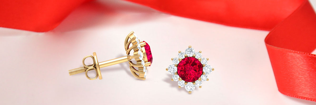 Ruby Stud Earrings with Diamond Halo