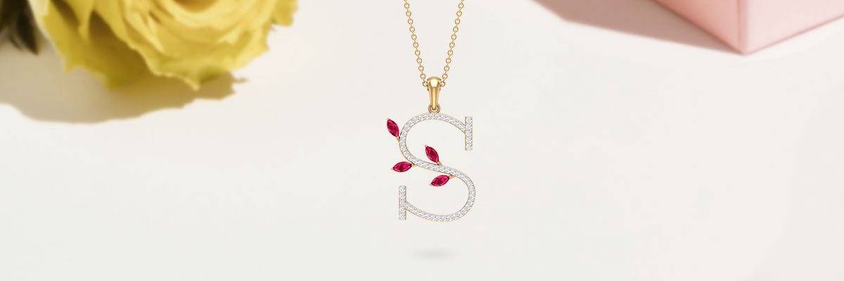Lab Grown Ruby S Initial Pendant with Zircons