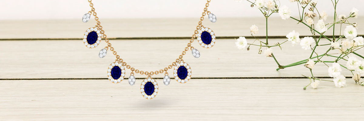 Blue Sapphire Station Chain Bridal Necklace