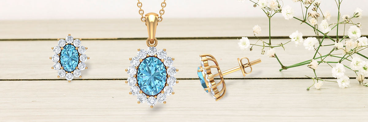 Oval Aquamarine Bridal Jewelry Set