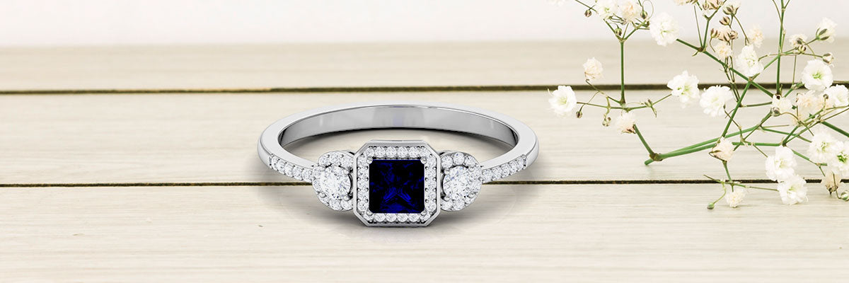 Princess Cut Blue Sapphire Bridal Ring