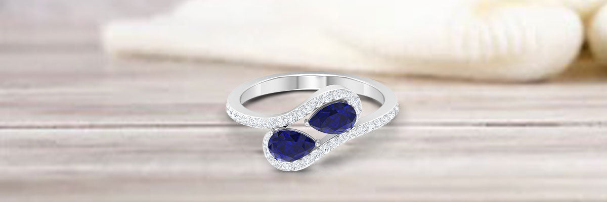 Blue Sapphire Two Stone Engagement Ring
