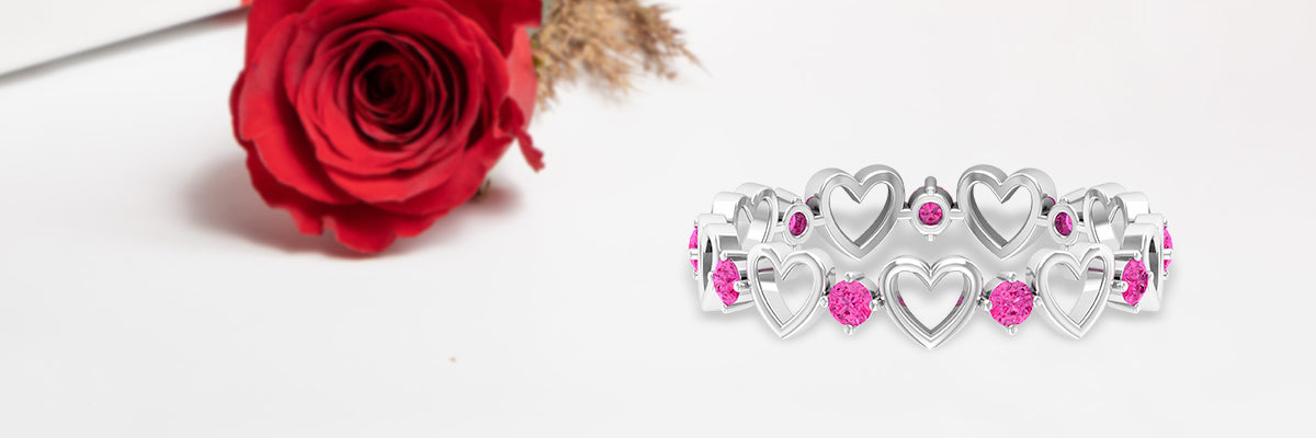 Open Gold Heart and Pink Sapphire Ring