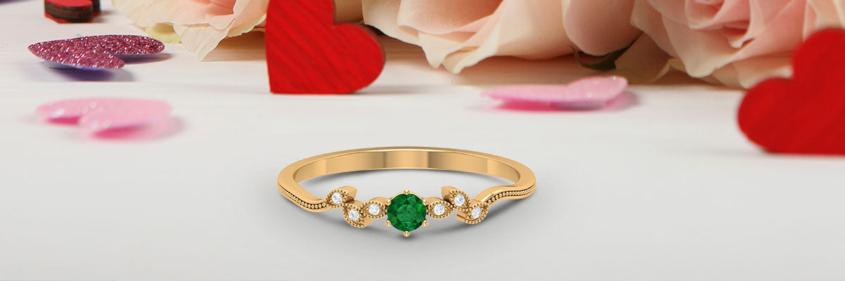 Emerald Gold Leaf Promise Ring