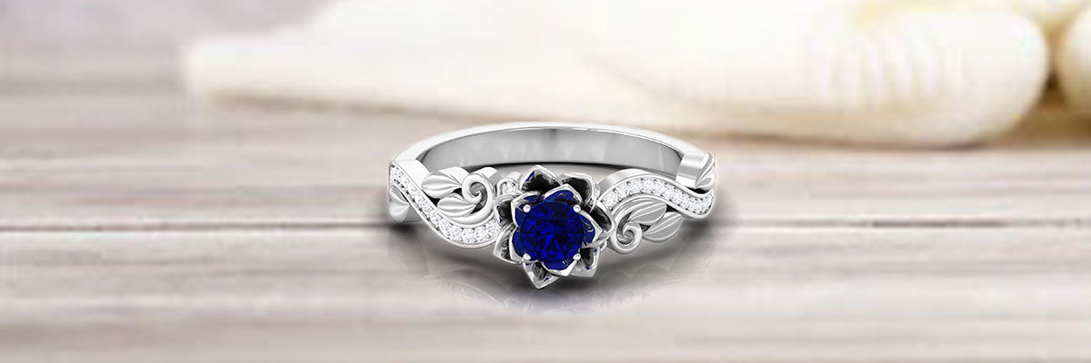 Blue Sapphire Floral Engagement Ring