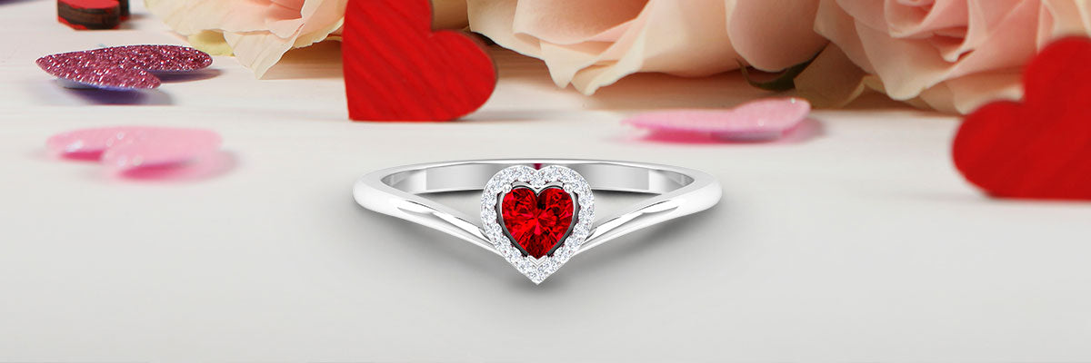 Ruby Heart Chevron Promise Ring
