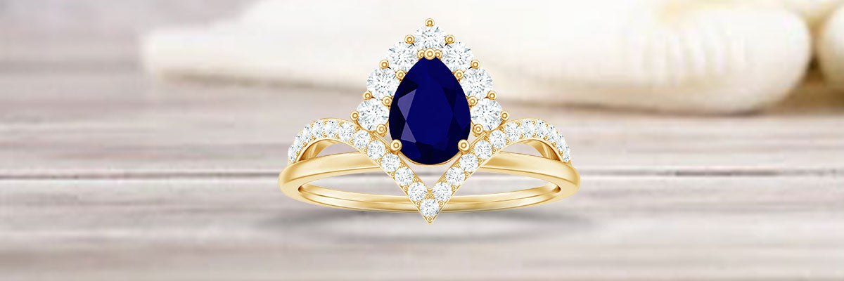 Designer Blue Sapphire Pear Engagement Ring