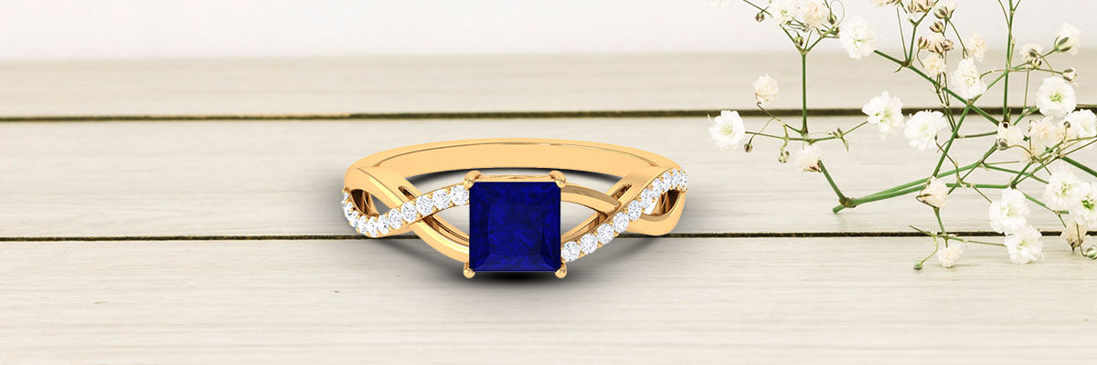 Something Blue Princess Cut Bridal Crossover Ring