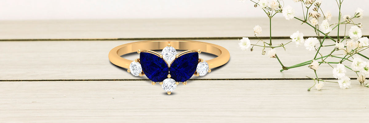 Blue Sapphire and Moissanite Cluster Ring for Brides