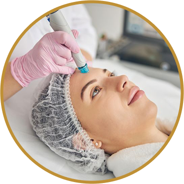 Lady's face being treated with Hydro Dermabrasion cleaning tip