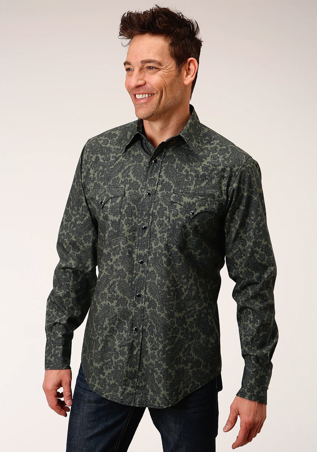 Roper Mens Green 100% Cotton Line Paisley L/S Shirt – The Western Company