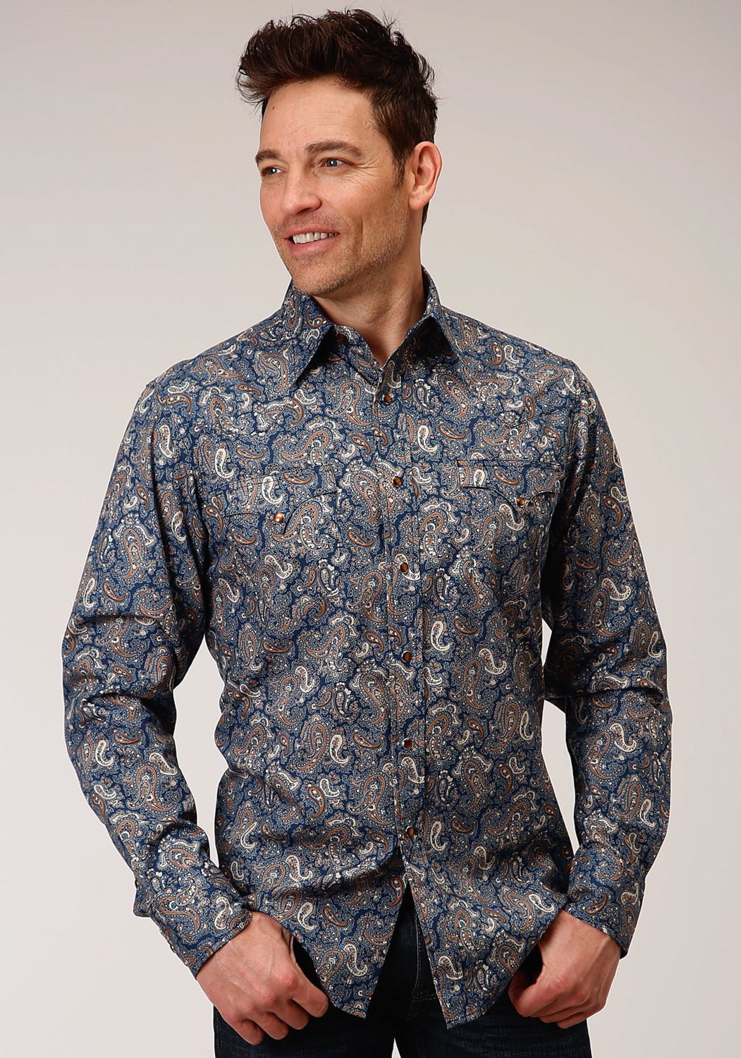 Roper Mens Blue 100% Cotton River Paisley L/S Shirt – The Western Company