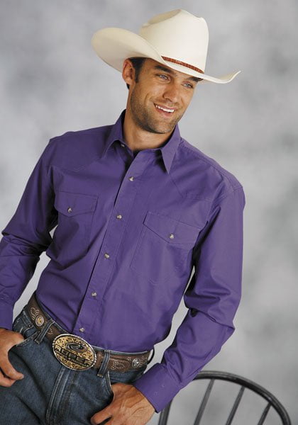 Roper Mens Purple 100% Cotton L/S Tall Snap Solid Poplin Western Shirt –  The Western Company