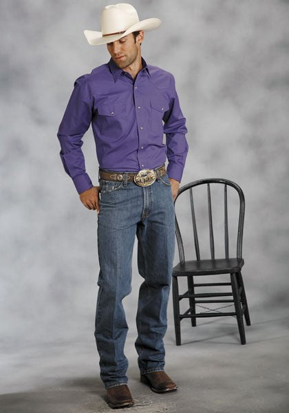 Roper Mens Purple 100% Cotton L/S Tall Snap Solid Poplin Western Shirt ...