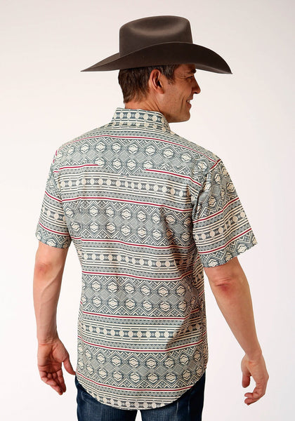 Roper Mens Grey 100% Cotton Tribal Texture S/S Snap Shirt – The Western ...