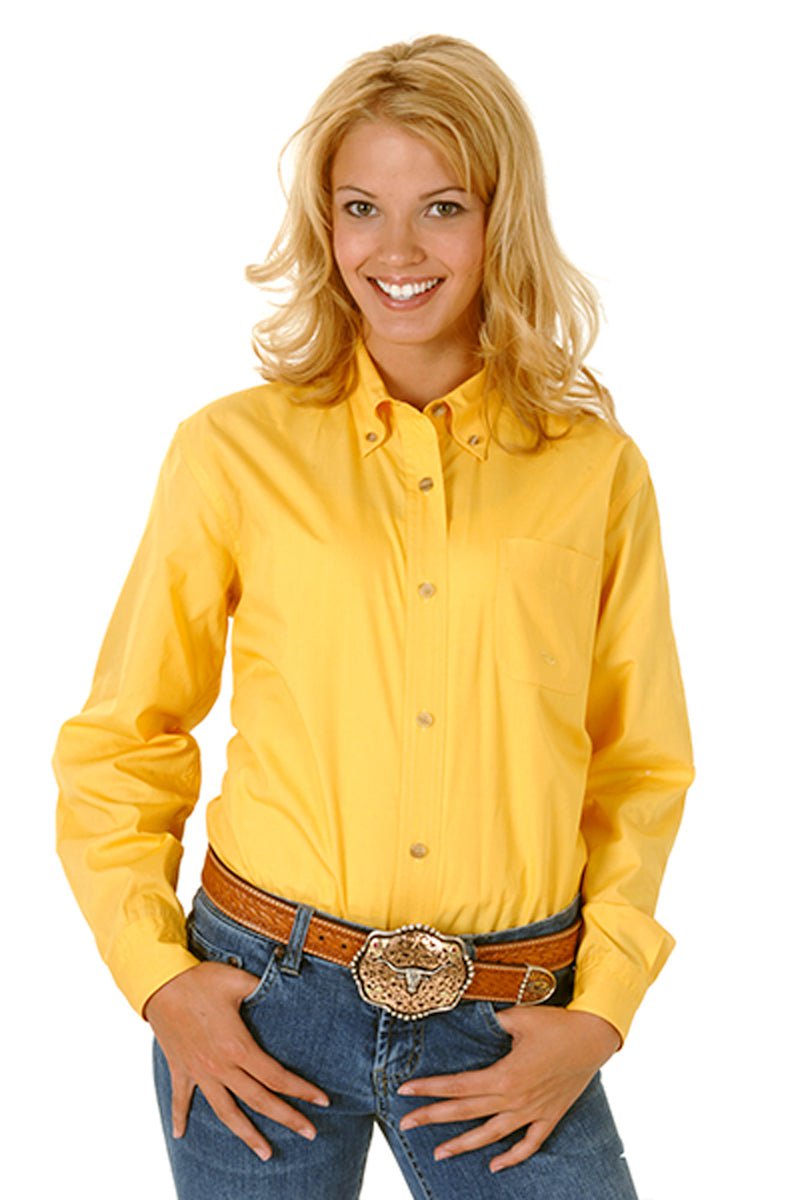 womens yellow button down shirt