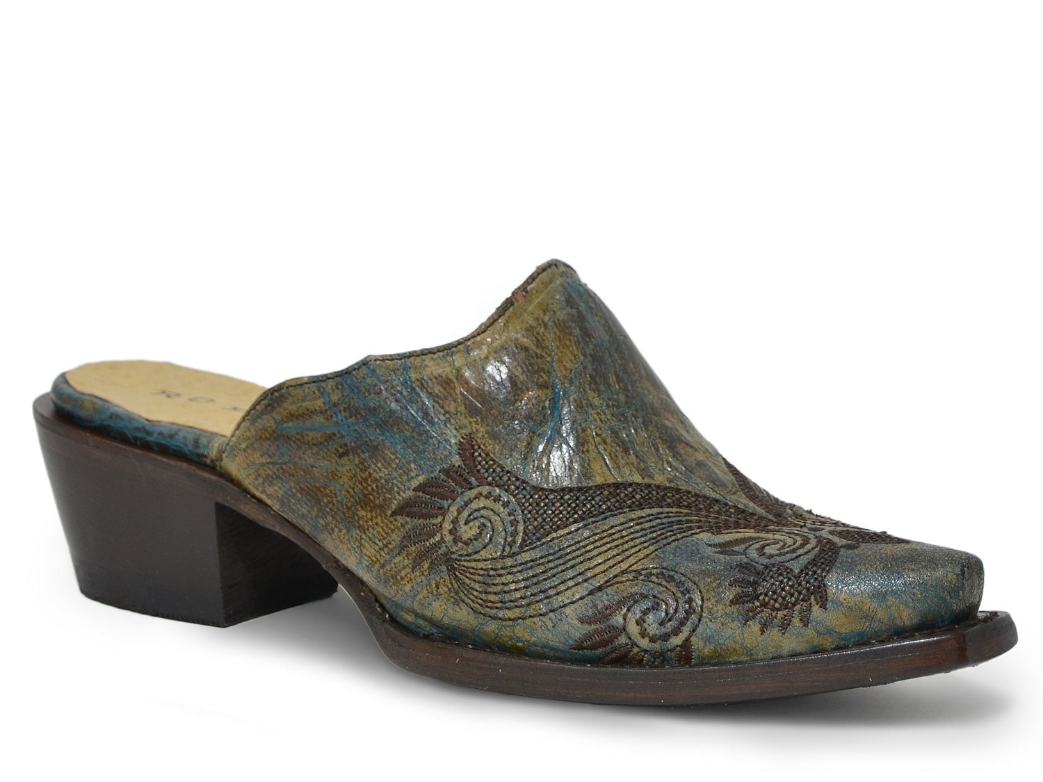 Roper Womens Turquoise/Brown Leather Mary Mules Shoes – The Western Company