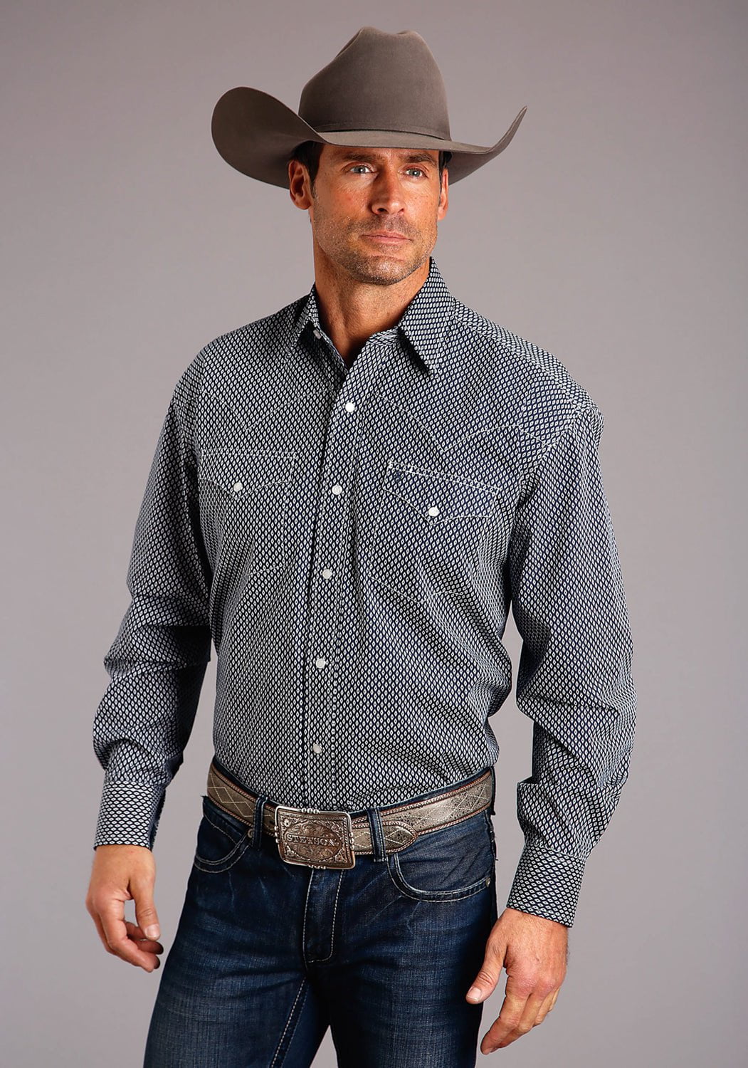 Stetson Mens Blue 100% Cotton Diamond Geo L/S Shirt – The Western Company