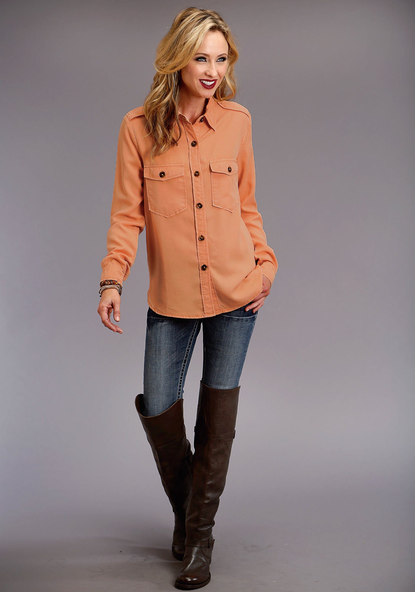 orange denim jacket outfit