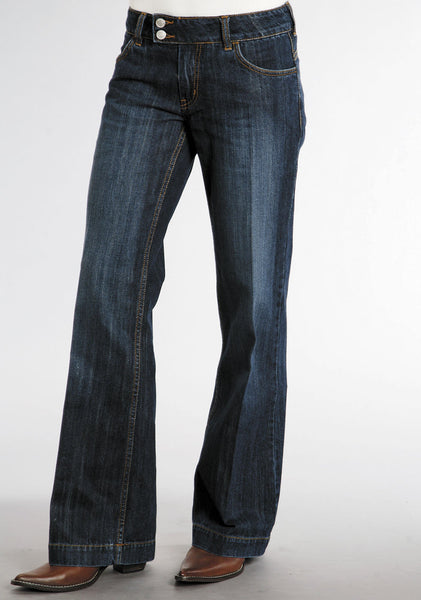 Stetson Womens Blue 100% Cotton Dark Wash City Trouser Flared Jeans ...