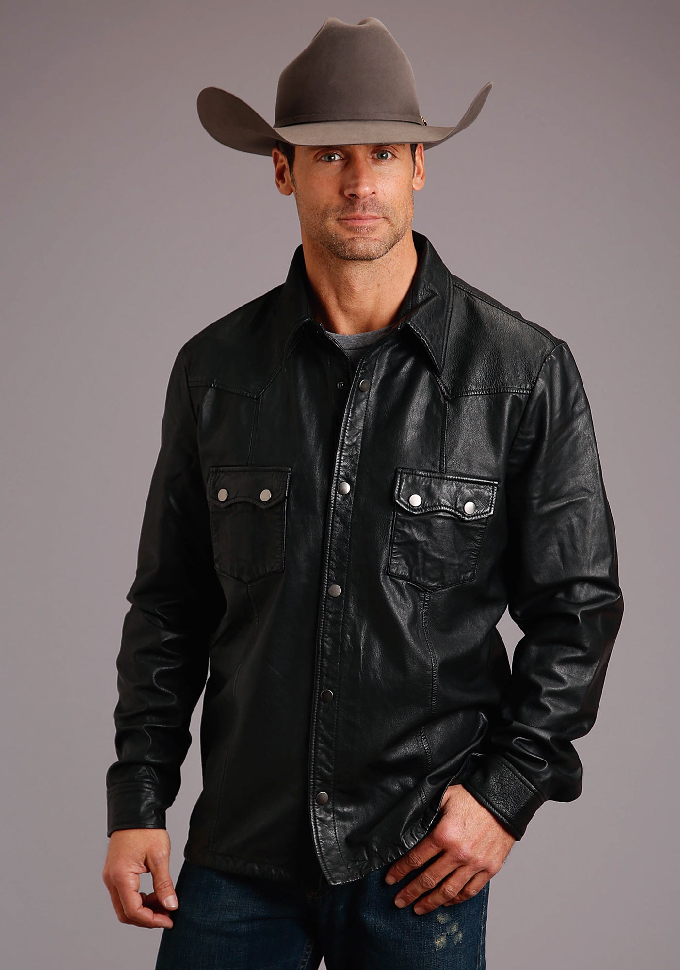 Onzin prieel Definitie Stetson Mens Black Leather Western Shirt Jacket – The Western Company