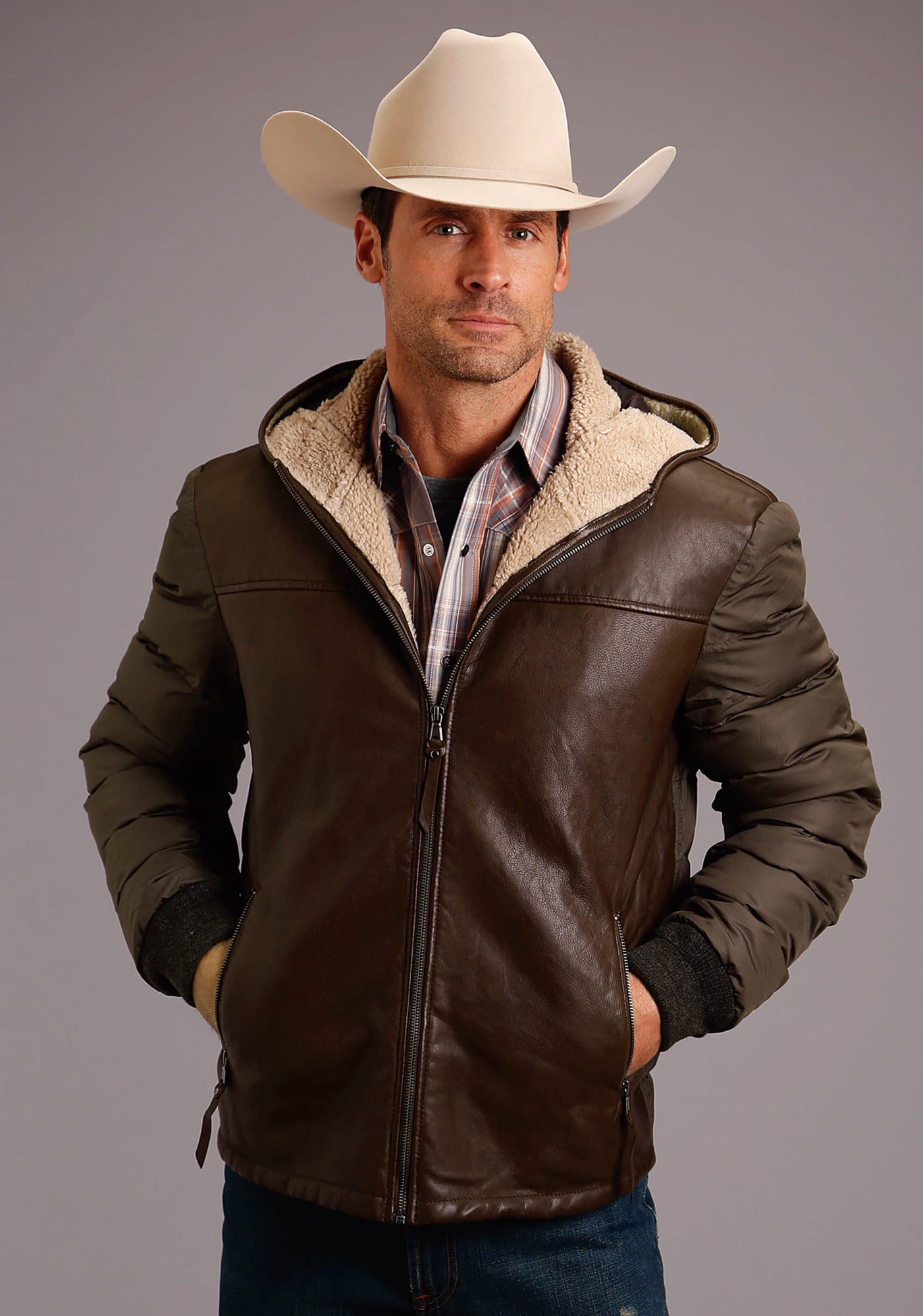 Stetson Mens Brown Leather Puff Sleeves Jacket – The Western Company