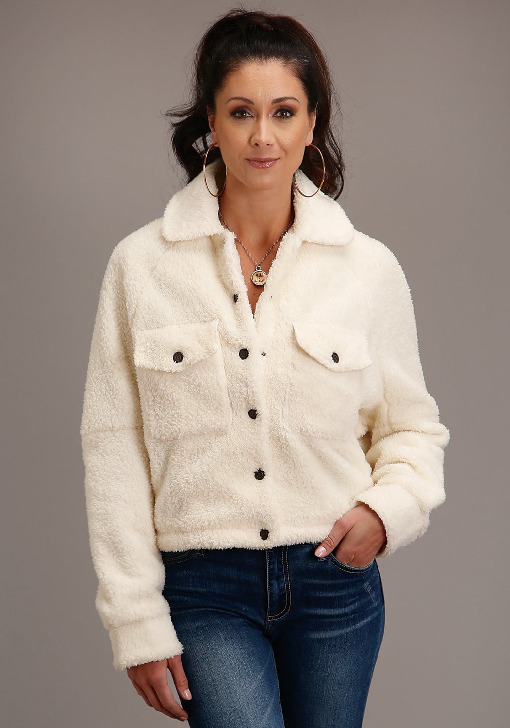 Stetson Womens Cream Polyester Teddy Bear Jacket – The Western Company