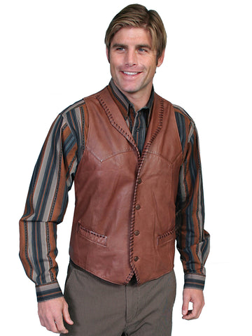 Scully Leather Mens Whip Stitch Leather Lapel Vest Ranch Tan