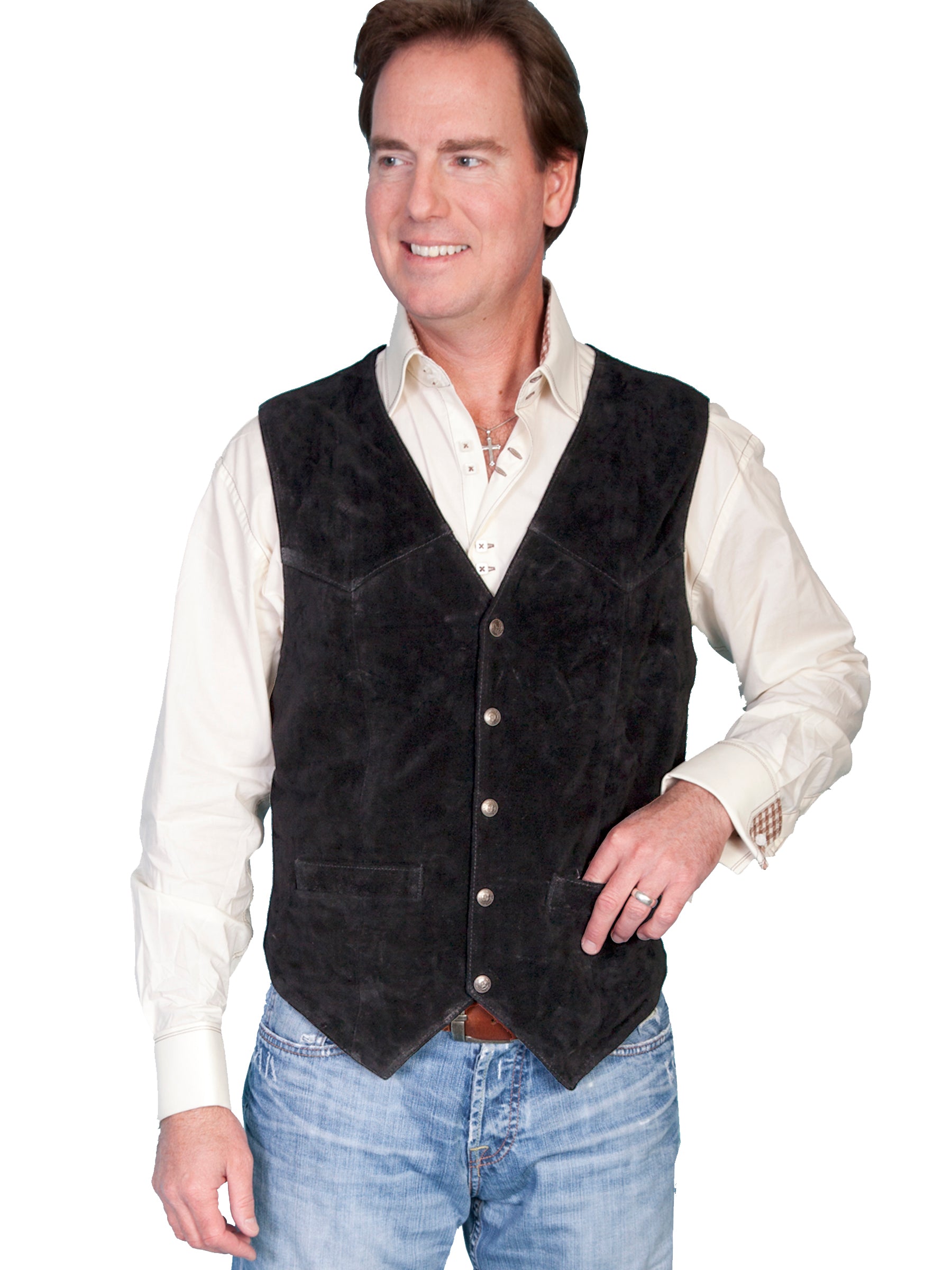 Pijl Leed olie Scully Mens Black Calf Suede Western Snap Vest – The Western Company