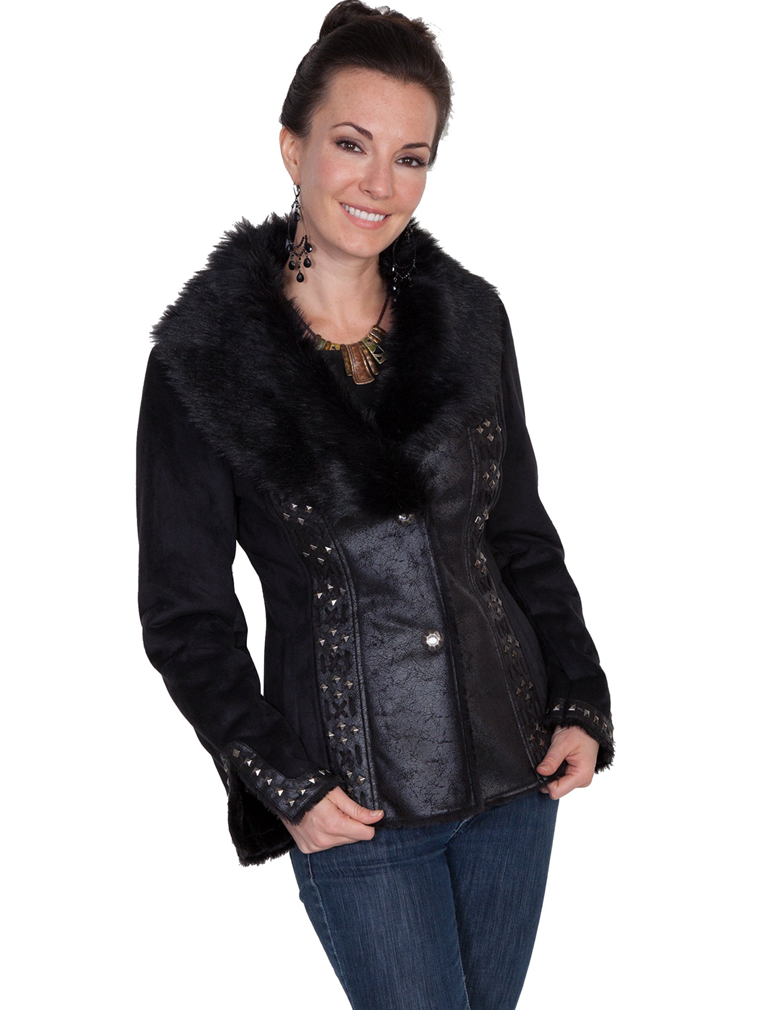 Scully Womens Black Faux Fur Stud Jacket – The Western Company