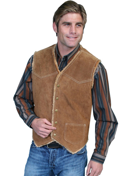 Scully Leather Mens Suede Hunting Vest Faux Fur Insulated Cafe Brown – The Western Company