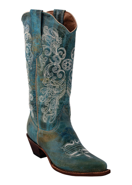Ferrini Ladies Turquoise Southern Charm Leather V-Toe Cowboy Boots 6B ...