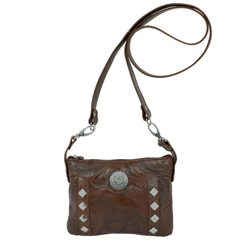 American West Hitchin Post Chestnut Brown Leather Hip Crossbody Bag ...