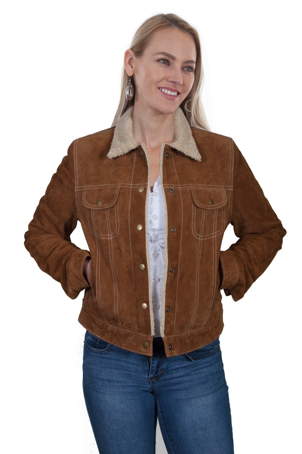 jean jacket with white fur collar