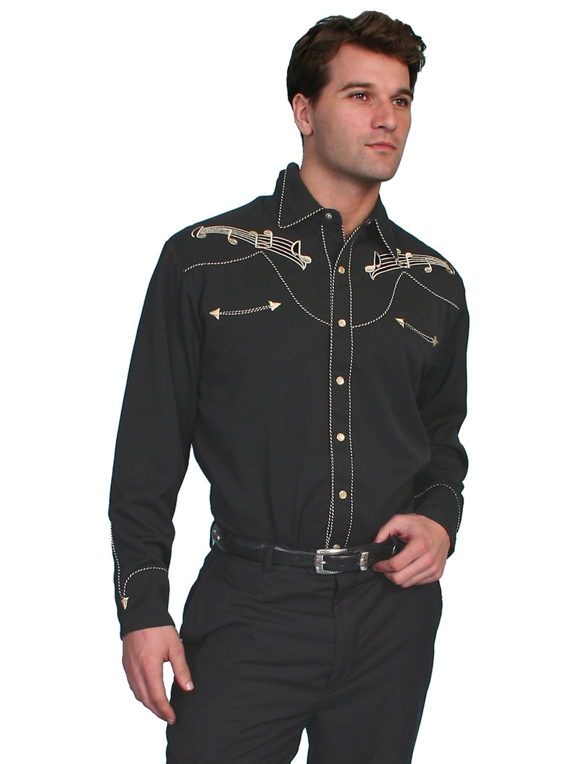 Scully Mens Shirt Western Black Poly 