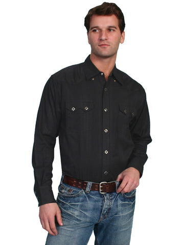 Scully Western Mens Black 100% Cotton L/S Dobby Stripe Western Shirt ...