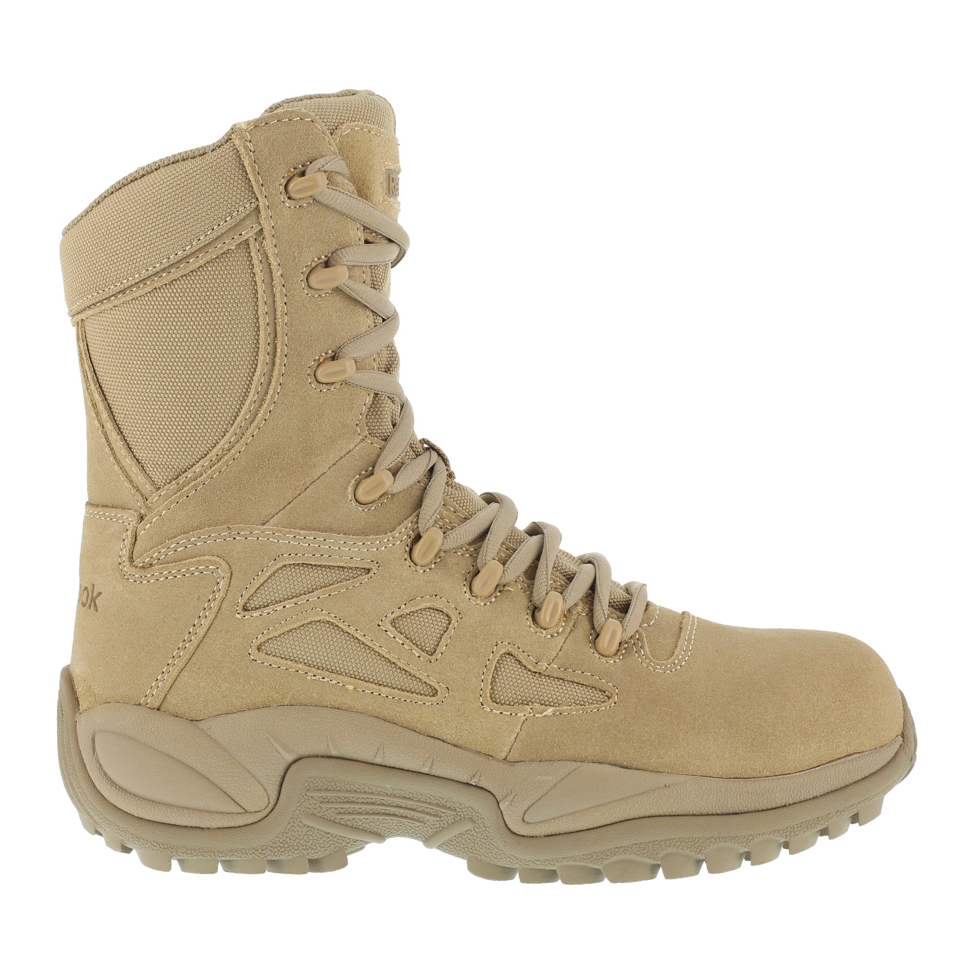 Reebok Mens Desert Tan Suede Tactical Boots Rapid Response Side – The Western Company