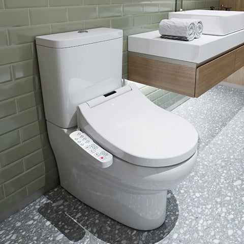 photo of a bathroom with a smart bidet toilet