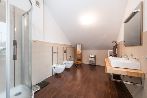 a stylish bathroom interior with a bidet and basin