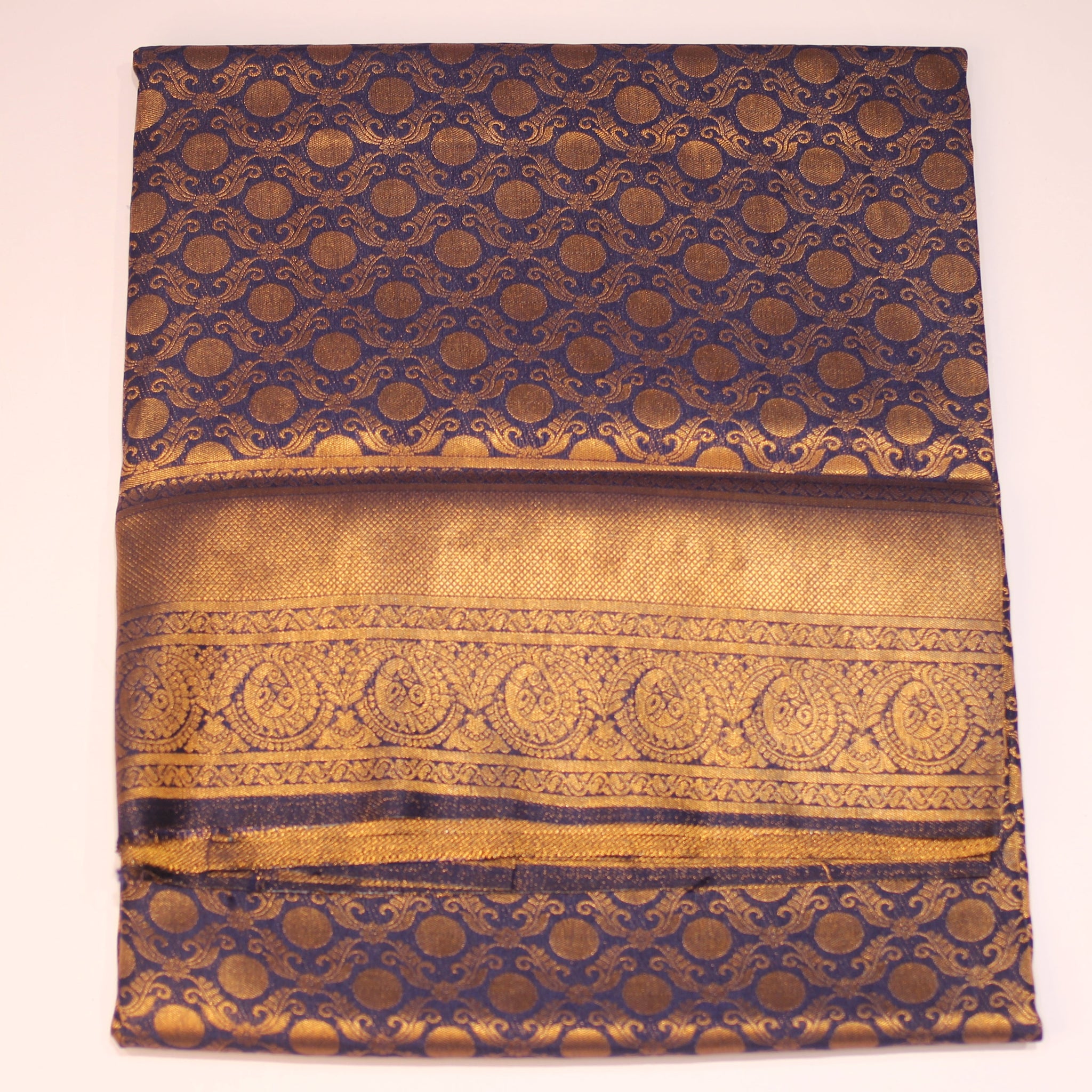 Indigo and Gold Art Silk Saree