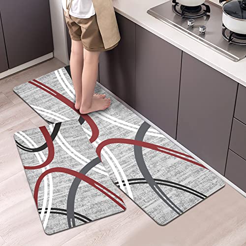 Kitchen Mat Set of 2 Farmhouse Anti Fatigue Floor Mat,Rooster Buffalo Plaid  Sunflowers Kitchen Rug Sets PVC Leather Waterproof & Non-Slip Comfort  Standing Mats …