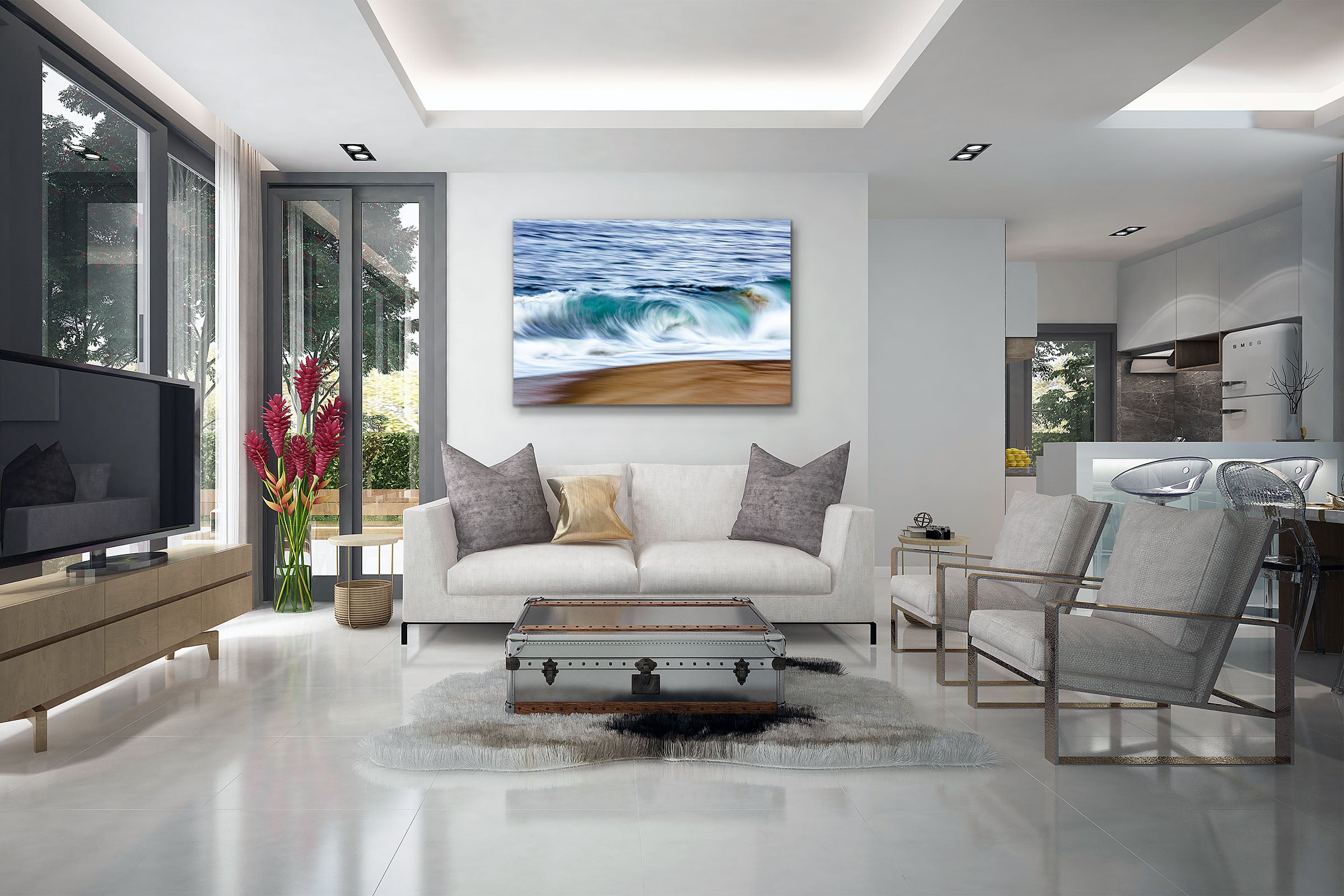 Smooth Roll Blues Wave Luxury Home Fine Art Installation