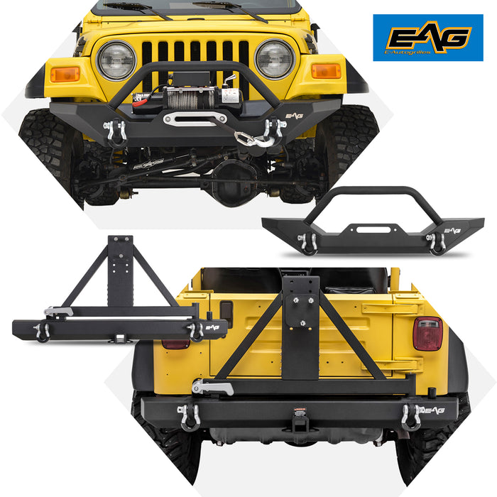 EAG Wrangler TJ YJ Front Bumper + Rear Bumper with Tire Carrier Set fo —  Vicious Offroad