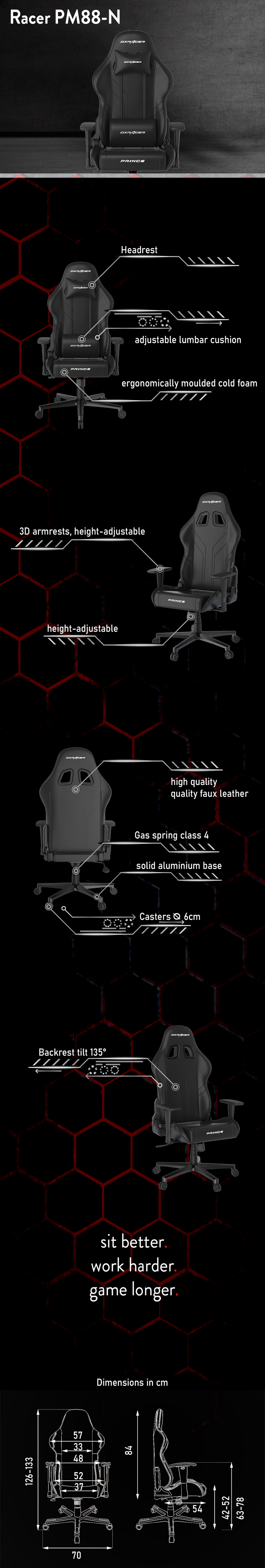 Gaming Stuhl Beschreibung PM88 in schwarz