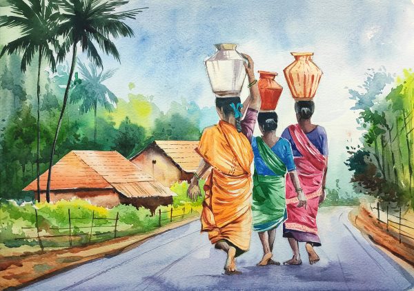 beautiful village painting scenery Fine Art Print - Nature posters in India  - Buy art, film, design, movie, music, nature and educational  paintings/wallpapers at Flipkart.com