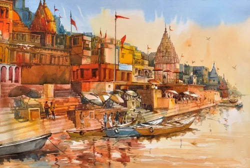 Dashashwamedh Ghat Varanasi On The Drawing by Vintage Design Pics  Pixels