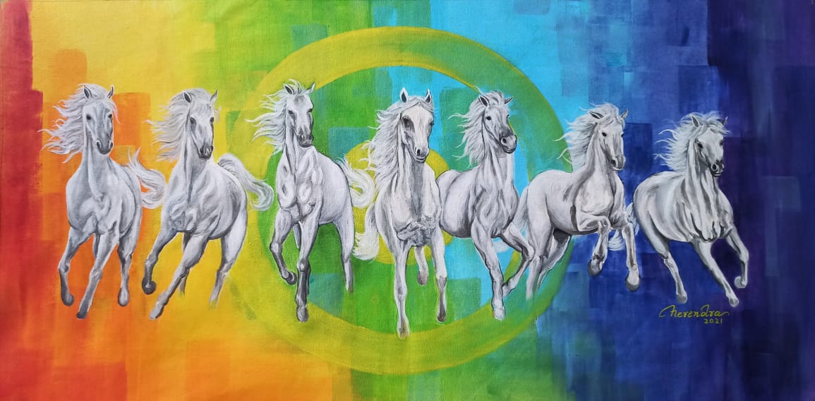 SAF 7 Running Horses at Sunrise Vastu UV Textured MultiEffect Framed  Animals Painting Multicolour AANFM173 20 x 14 inch  Amazonin Home   Kitchen