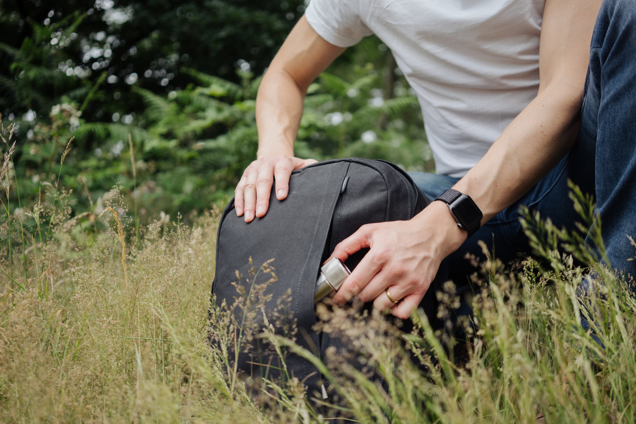 Close up of the waxed cotton on the Everyday Pack by Wingback