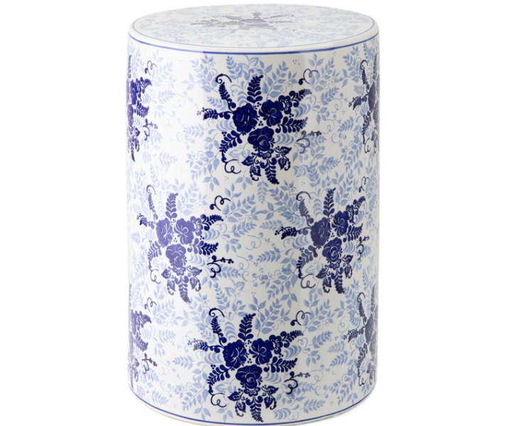 Blue Floral Garden Stool